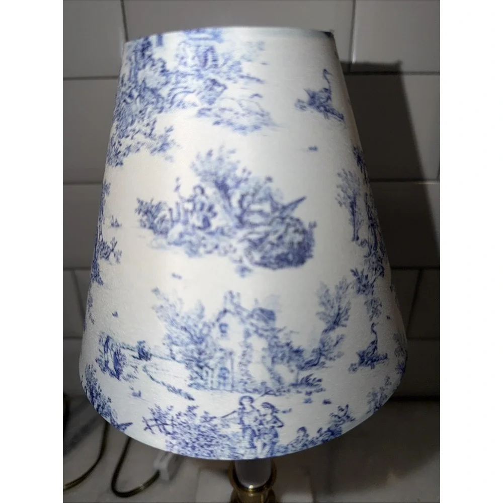 Vintage Marble Base Candle‎ Lamp With Twall Blue Shade